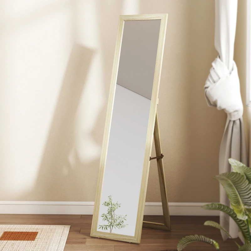 HOMCOM Miroir sur Pied et Mural rectangulaire miroir de sol Pleine Longueur Dressing Chambre salon 37x37x154cm bois naturel