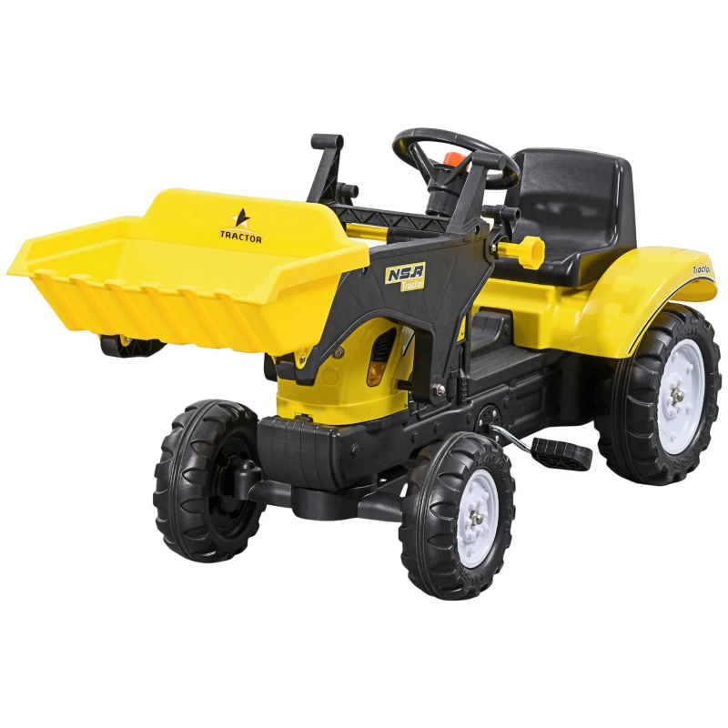 HOMCOM Kinder-Radlader, bewegliche Schaufel, Hupe, Pedalantrieb, ab 3 Jahren, Metallrahmen, gelb, 114 x 41 x 52 cm