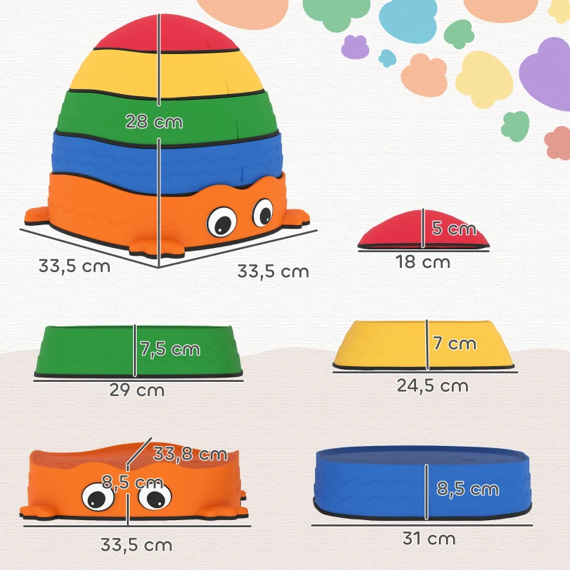 AIYAPLAY Conjunto de Pedras de Equilíbrio Empilháveis para Crianças de 5 Peças com Forma de Rã e Antiderrapantes Multicolor