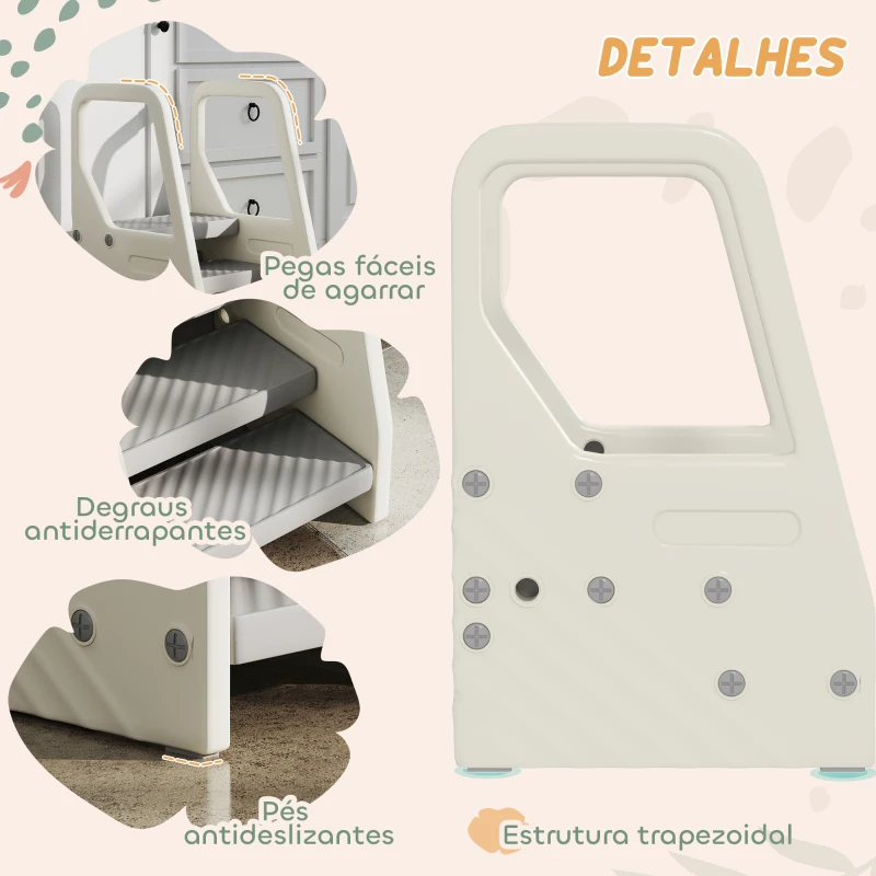 AIYAPLAY Banco Infantil Ajustável de 2 a 3 Degraus Torre de Aprendizagem Escada para Crianças de 2-5 Anos 43x42x65,5 cm Cinza
