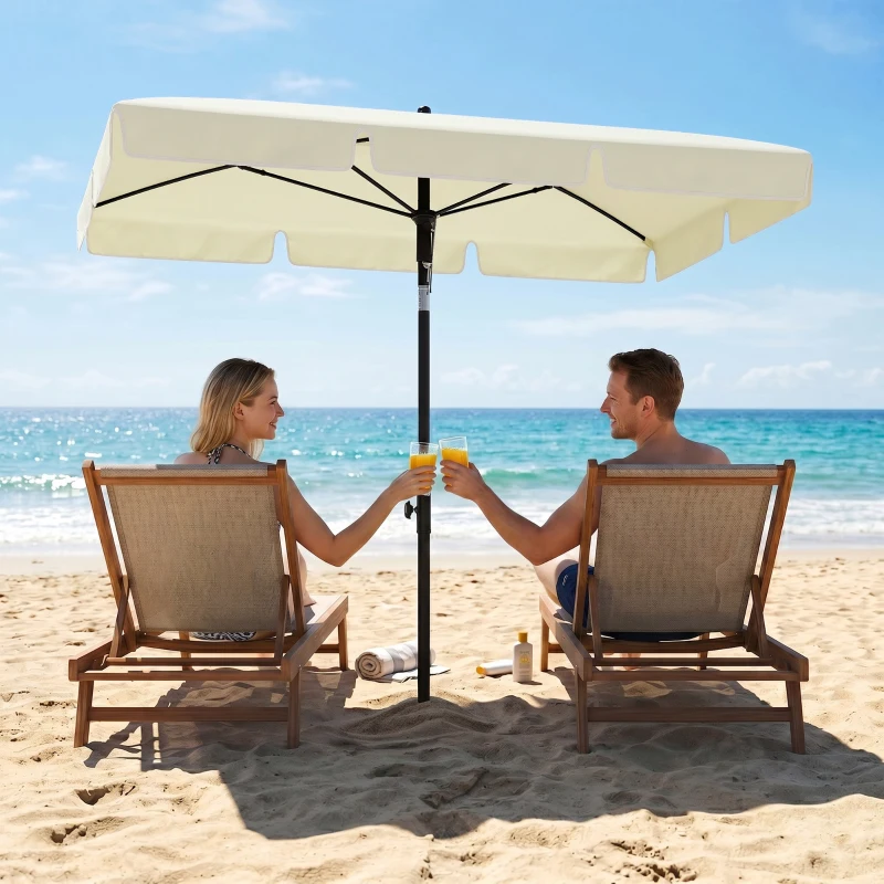 Outsunny Parasol de jardin Parasol droit rectangulaire inclinable alu métal polyester haute densité 2 x 1,3 m beige clair