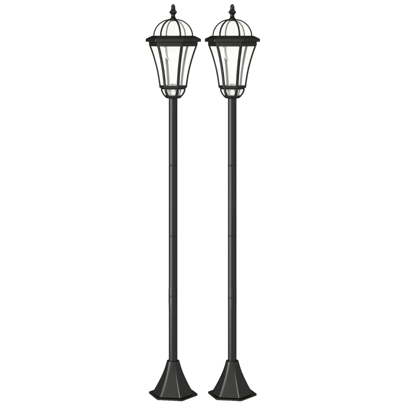 Outsunny 2 lampadaires sur pied solaires d'extérieur jardin avec 2 lampes LED blanc 6000K IP44 Ø18,5 x 129H cm noir
