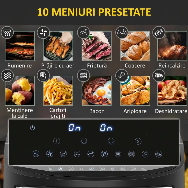 HOMCOM Friteuză cu Aer Cald 8L cu Timer și Temperatura Reglabilă, din Oțel și Plastic, 38.8L x 36.3 x 31.1 cm, Neagră