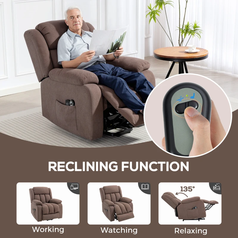 HOMCOM Power Lift Recliner Chair with Vibration Massage, Lift Chair for Elderly with Footrest, Remote, Side Pocket, Dark Brown