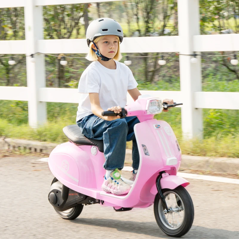 AIYAPLAY 24V Kids Electric Motorbike, Ride on Motorcycle with Manual Throttle, Brakes and LED Lights for Ages 8-12 Years, Pink