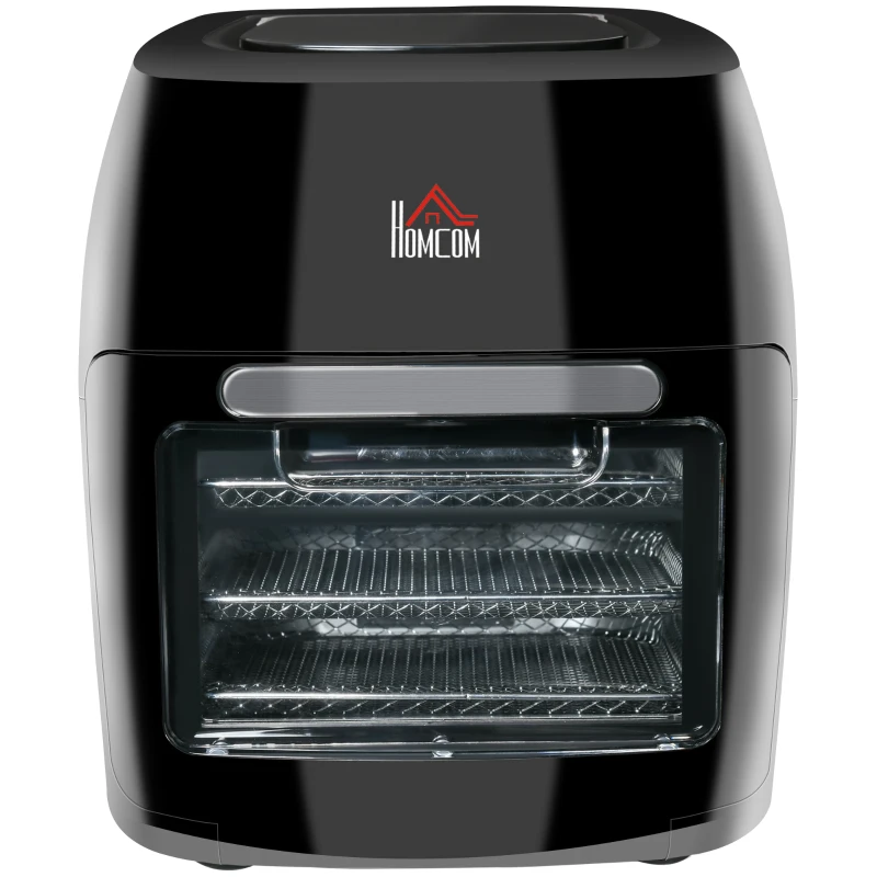 HOMCOM Fritadeira sem Óleo 1800W 11L Forno de Ar Quente com 8 Programas Tela Tátil LED Temporizador Desidratador e Acessórios Incluídos 32x35,6x37,9 cm Preto