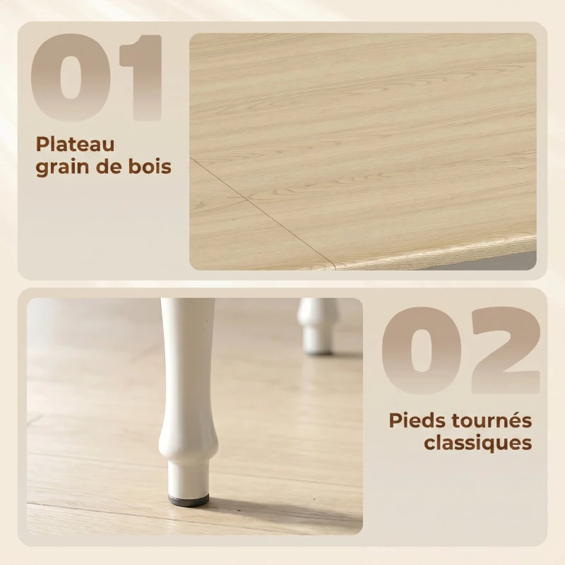 HOMCOM Table à manger pliante pour 2 à 6 personnes 74-134 cm, table de cuisine avec 2 abattants, pieds en acier, bois naturel