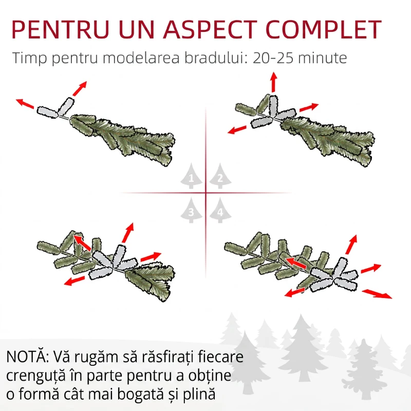 HOMCOM Brad de Crăciun înzăpezit cu 3 secțiuni și 490 de ramuri din metal și plastic, 54x54x210 cm, verde