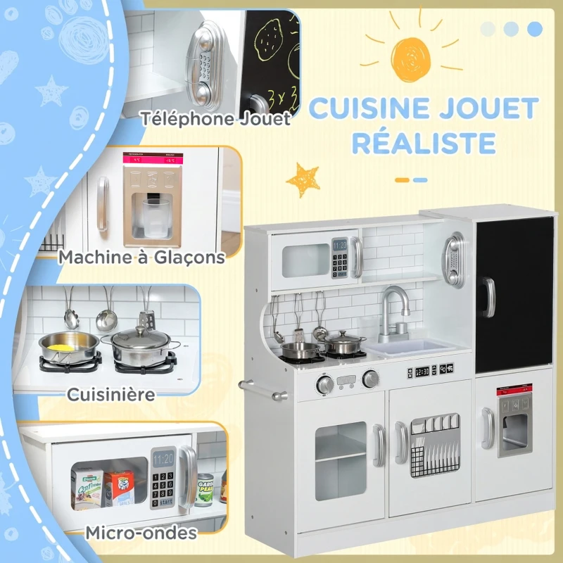 AIYAPLAY Cuisine enfant jouet d'imitation pour enfant - dinette enfant de 3-8 ans, blanc