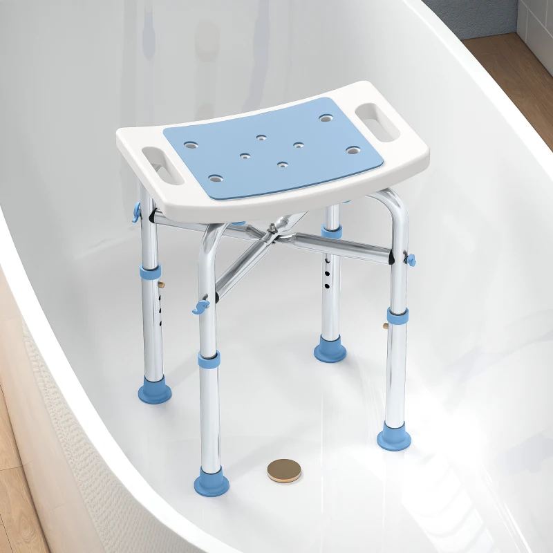 HOMCOM 44-51.5cm Aluminium Frame Shower/Bath Stool - Light Blue