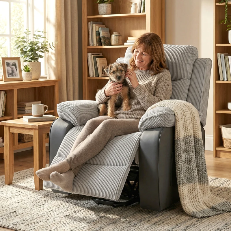 HOMCOM Overstuffed Corduroy Electric Lift Recliner Chair - Light Grey