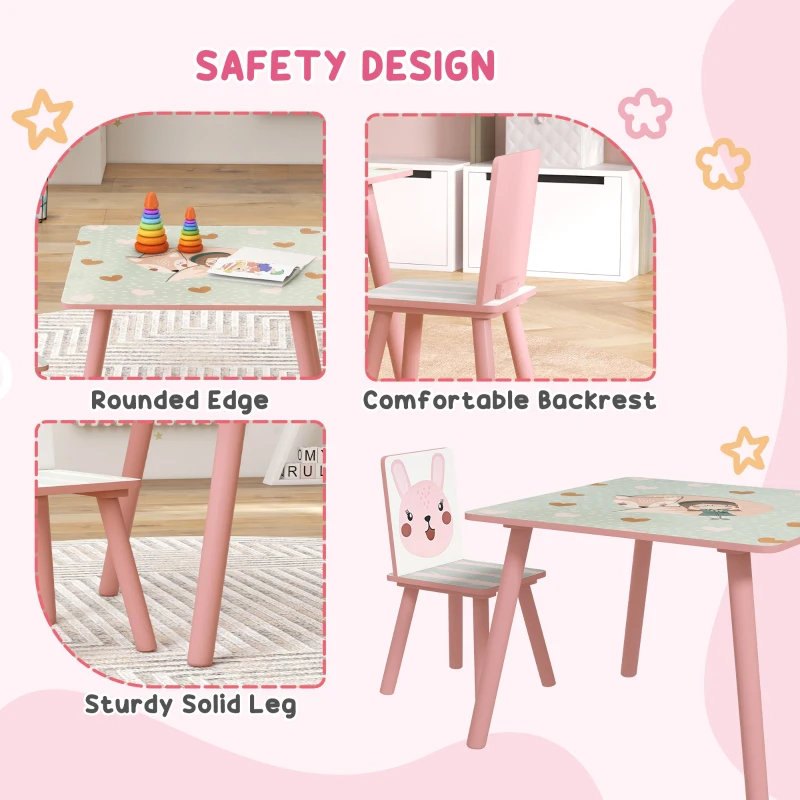 ZONEKIZ Conjunto para Crianças Inclui 1 Estante para Brinquedos com 2 Caixas de Tecido não Tecido e 1 Mesa com 2 Cadeiras Rosa