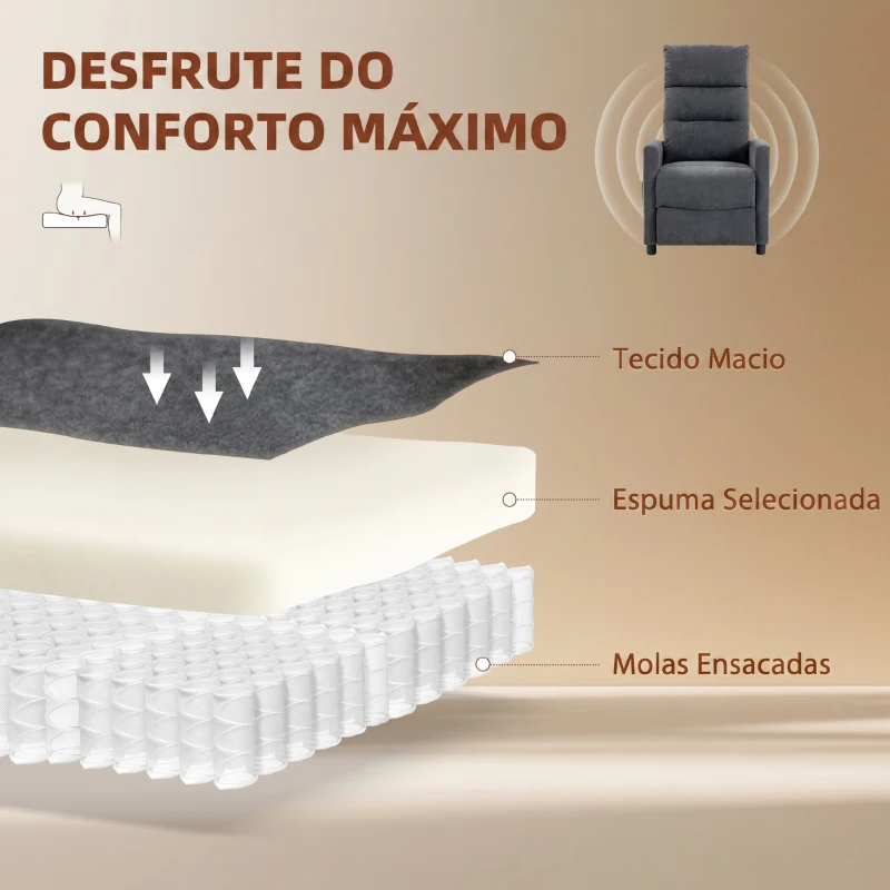 HOMCOM Poltrona de Massagem Reclinável com Apoio para Pés 2 Zonas de Massagem Encosto Alto Bolsos Estofada em Chenille Cinzento