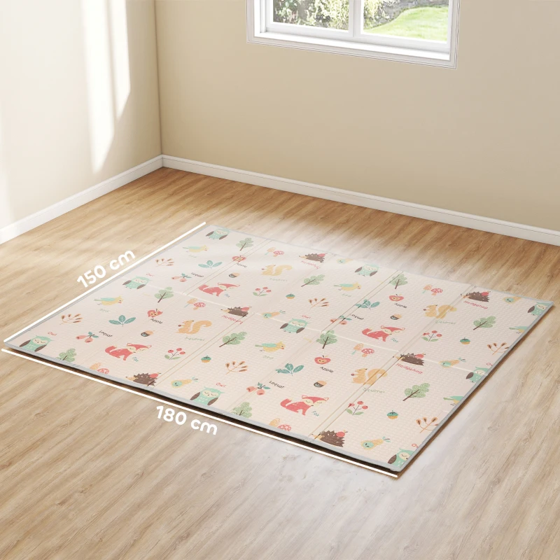 AIYAPLAY Spielmatte Baby Faltbar Kinder 176,5 x 148 cm Doppelseitige Krabbelmatte mit Alphabet- und Tiermotiv-Muster