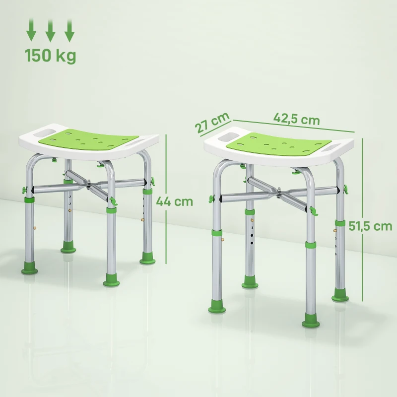 HOMCOM Tabouret de douche chaise de douche - assise rembourré et réglable, patins à ventouses antidérapants, en aluminium vert