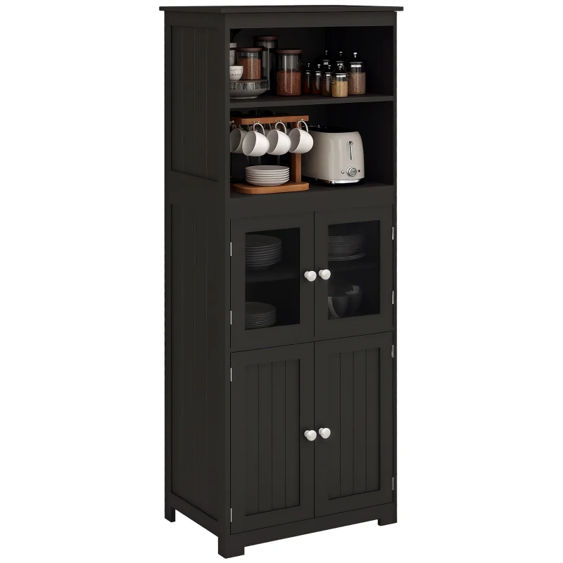 HOMCOM Armoire de cuisine buffet cuisine vaisselier meuble de rangement multi-rangements dim. 60I x 30P x 162H cm noir