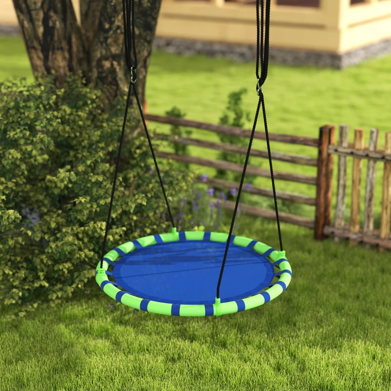 AIYAPLAY Baloiço para Crianças Redondo Baloiço de Jardim Infantil Ajustável Impermeável Carga 150kg Ø100x180 cm Preto e Azul