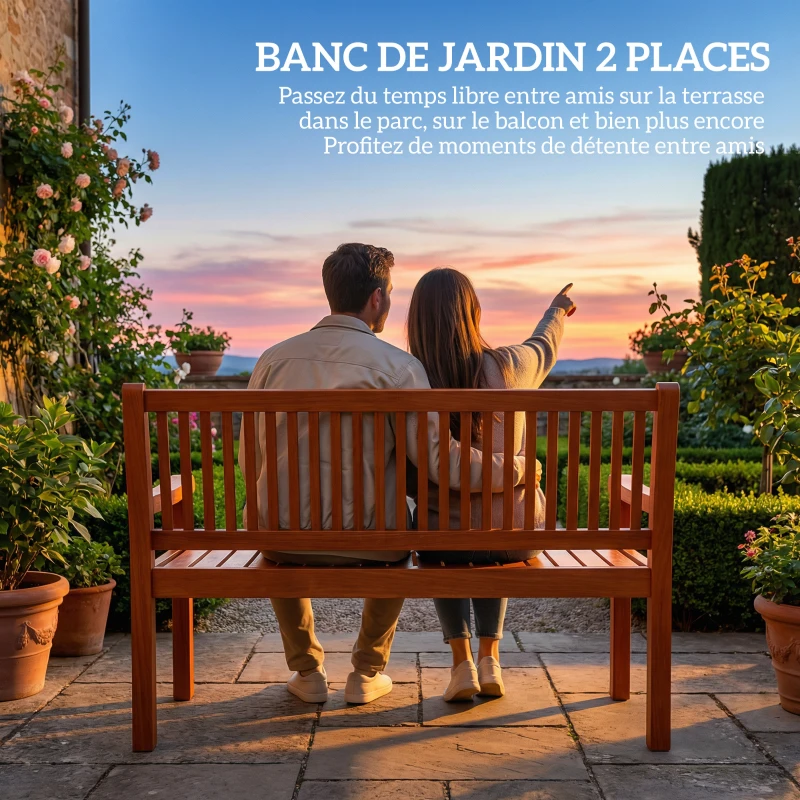 Outsunny Banc de Jardin Banc Extérieur 2 Places avec Housse Imperméable et Dossier Ergonomique Bois Marron Clair