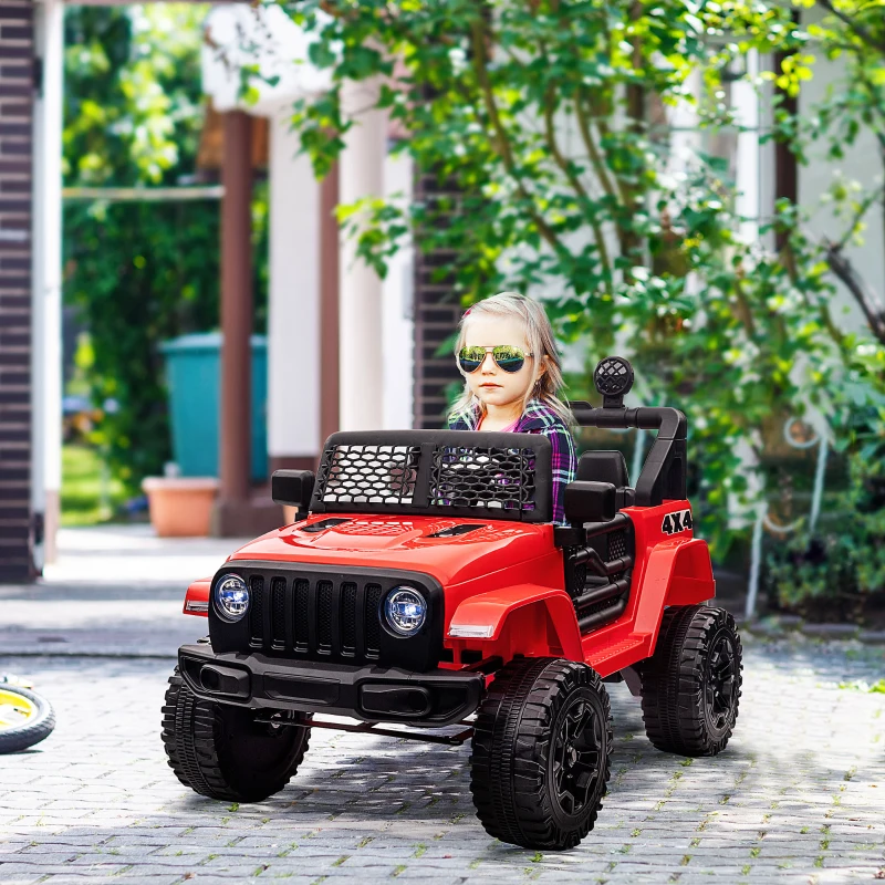 HOMCOM Kids Ride On Car, 12V Electric Cars for Kids with Parental Remote Control, 2 Motors, 4-Wheel Suspension, LED Lights, Horn, 3-5km/h, Battery Powered Ride On Toy for 3-6 Years Old Red