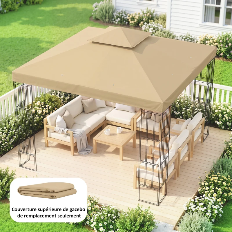Outsunny Toit de Remplacement pour pavillon de Jardin Toile de Rechange pour pavillon tonnelle Tente 3 x 3 m Beige