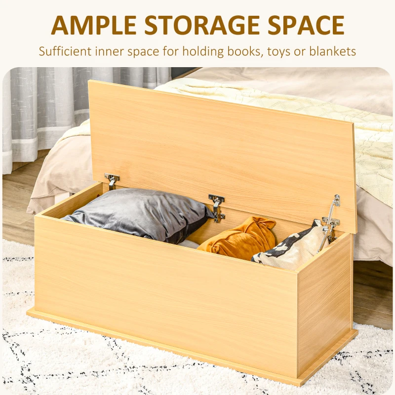 HOMCOM Storage Chest, Large 114L Blanket Box, Shoe Bench with Safety Hinged Lid, Storage Trunk, Bed End Bench for Bedroom, Hallway, Living room, Playroom, 100 x 40 x 40cm, Burlywood