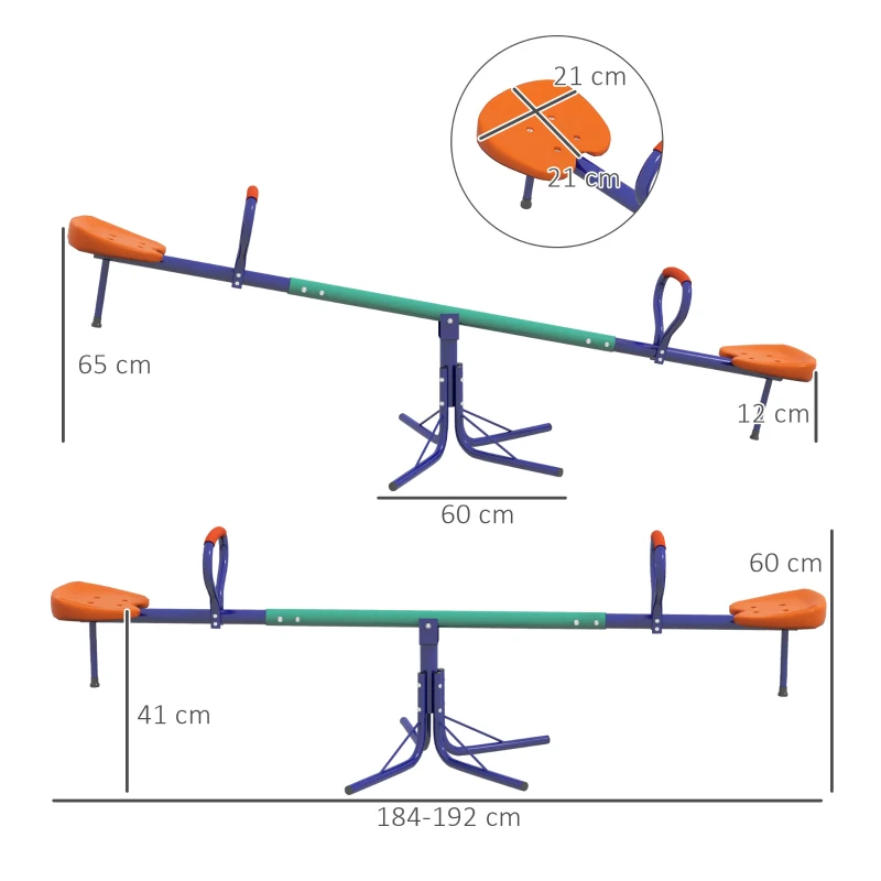 Outsunny Baloiço para Crianças Sobe e Desce Infantil Giratório 360° com Barra de Comprimento Ajustável  Assento Confortável  Multicolor