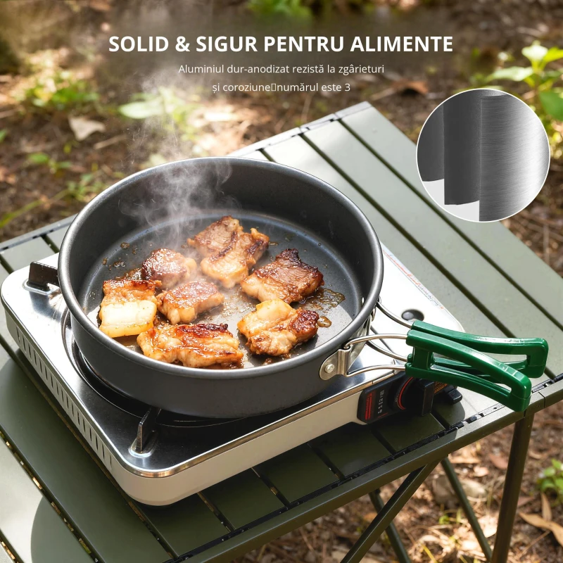 Outsunny Set de vase pentru camping din aluminiu 11 piese, cu geantă de depozitare și mânere anti-arsură, Ø19x10cm, Gri