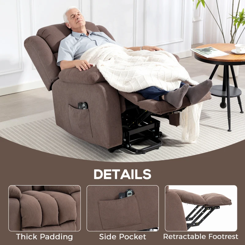 HOMCOM Power Lift Recliner Chair with Vibration Massage, Lift Chair for Elderly with Footrest, Remote, Side Pocket, Dark Brown