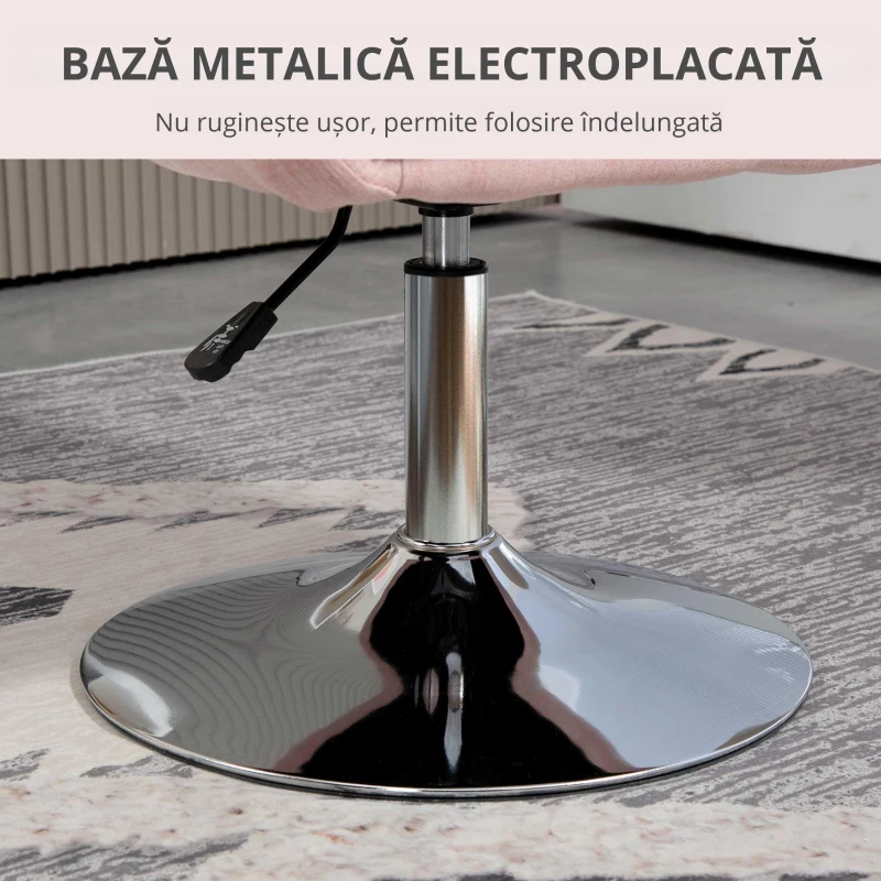 HOMCOM Fotoliu de living perne lombare înălțime reglabilă pivotant 360° picior cromat metal roz