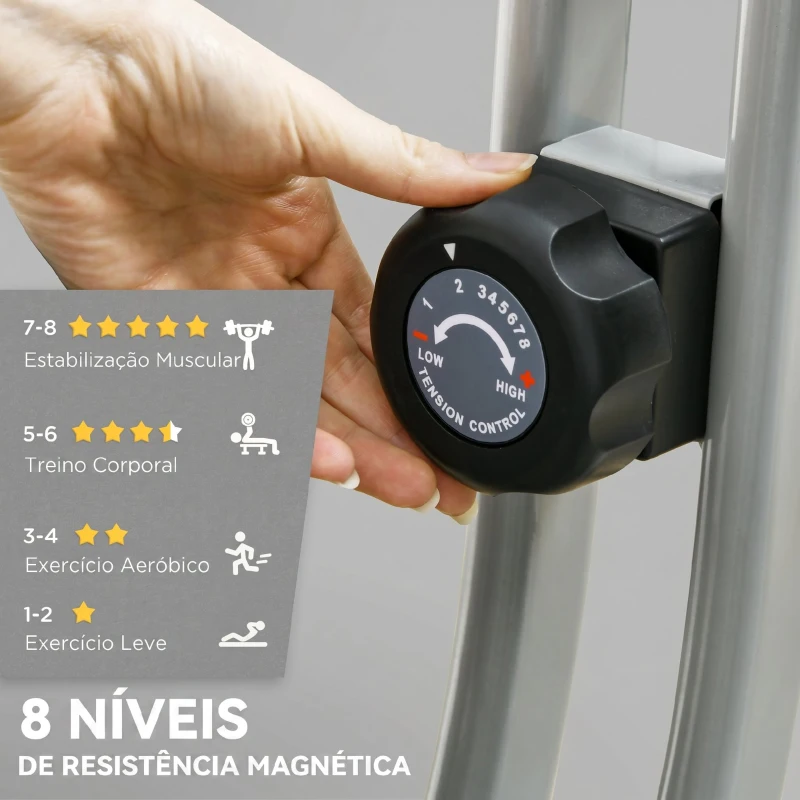 SPORTNOW Bicicleta Estática Dobrável Silenciosa com 8 Níveis de Resistência, Monitor LCD, Assento Ajustável e Rodas, Cinzento