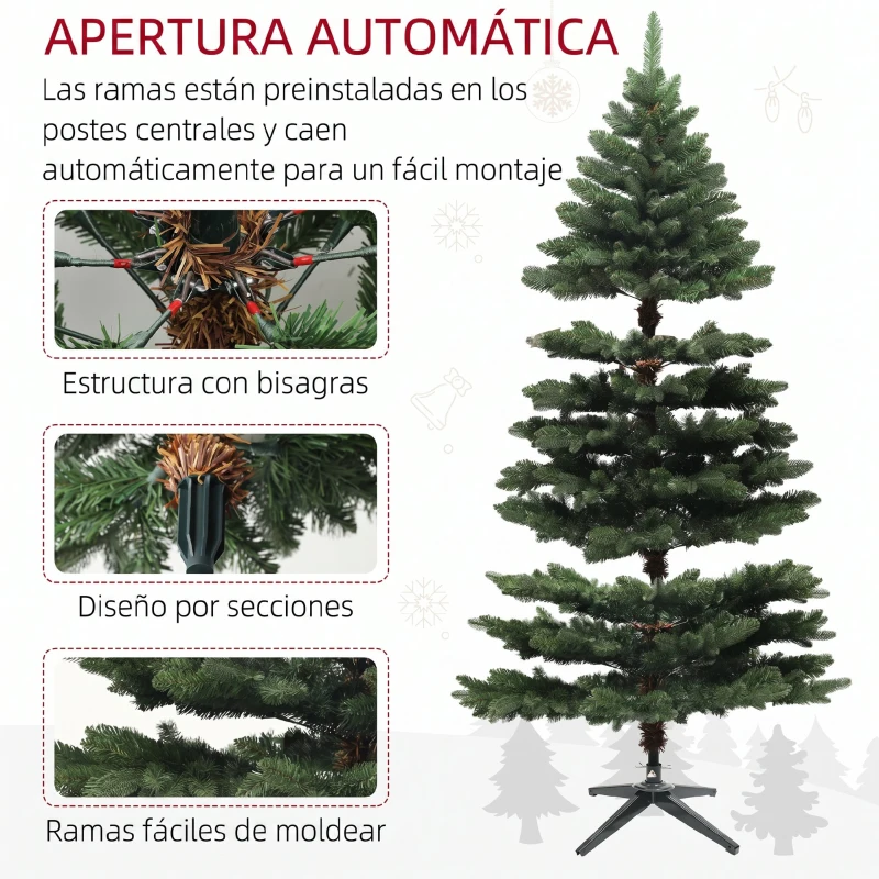 HOMCOM Árbol de Navidad Artificial 180 cm con 1050 Ramas y Base de Acero Plegable Montaje Rápido para Salón Interior Verde