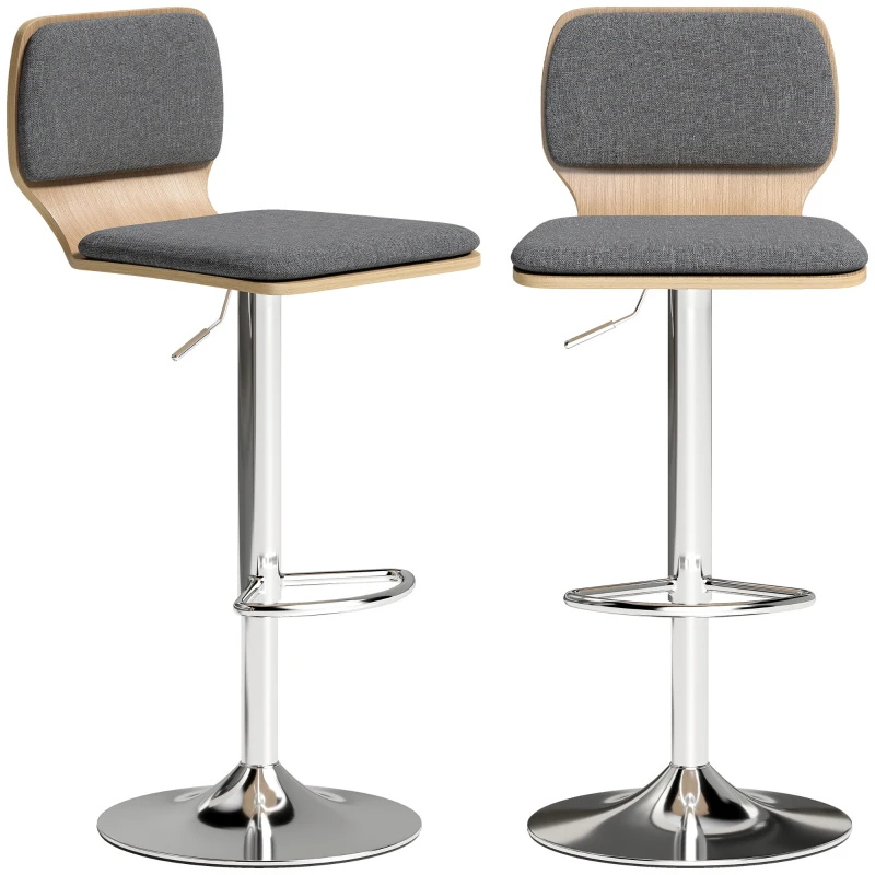HOMCOM Lot de 2 tabourets de bar chaises de bar réglable en hauteur dossier repose-pieds pivotant 360° 41x47,5x81-102cm gris