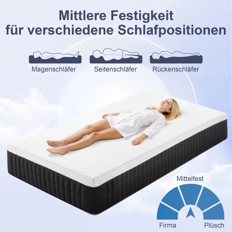HOMCOM Ergonomisch Matras, Geheugenschuim, 7-Zone Ondersteuning, Pocketveren(m-6)