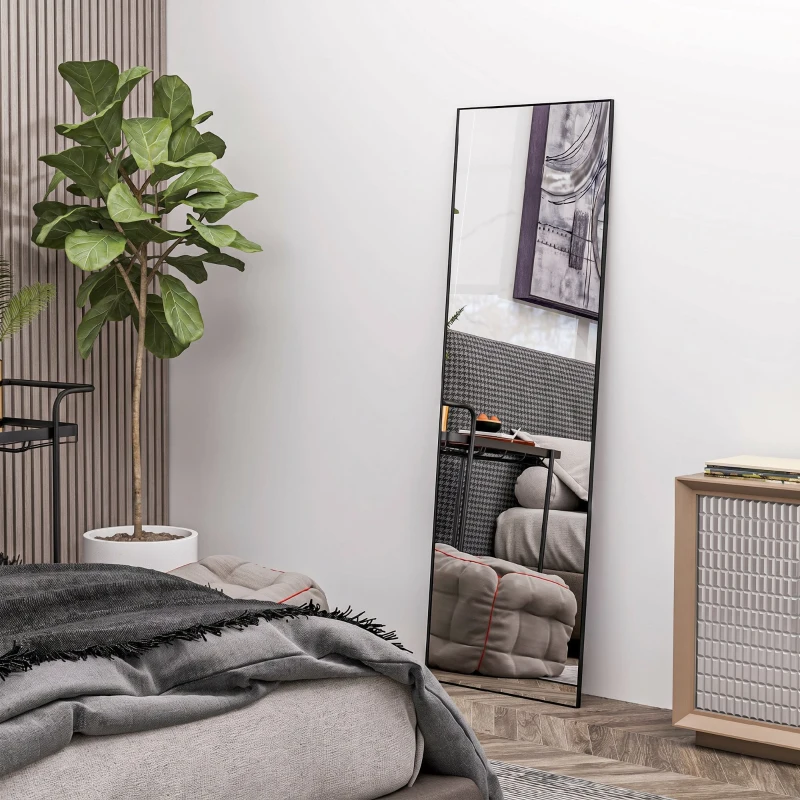 HOMCOM Oglindă de Podea Modernă, Întreagă, Design Autoportant sau de Perete, 40x150 cm, Negru