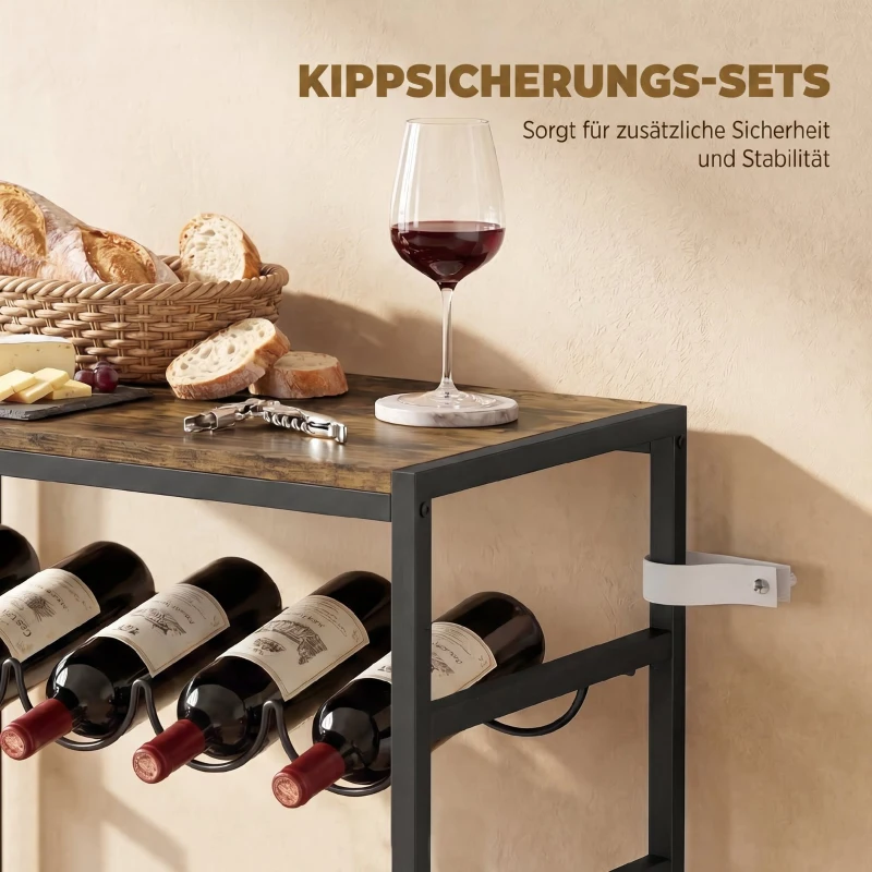 HOMCOM Weinregal für 30 Flaschen freistehendes Flaschenregal aus Metall für Keller Lagerraum 59 x 30 x 88,5 cm Rustikal-Braun