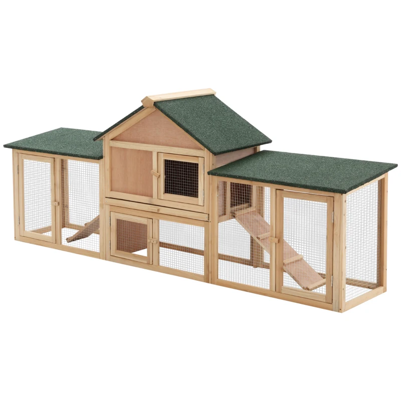 PawHut Clapier cage à lapins rongeurs XXL clapier nain 2 étages toit bitumé intégral tiroir déjection 210L x 45,5l x 84,5H cm bois massif pin pré-huilé
