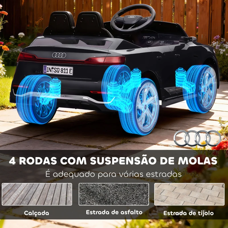 AIYAPLAY Carro Elétrico para Crianças Carro Audi Q8 Etron Sportback Infantil 12V Faróis Buzina e Música 98x49,5x43 cm Preto