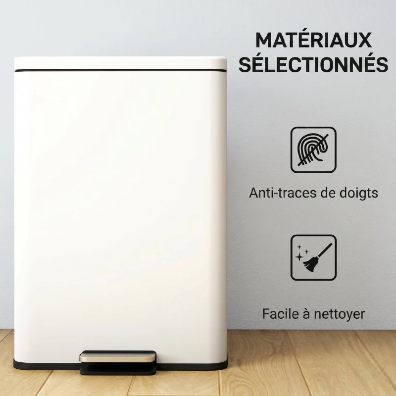 HOMCOM Poubelle de Cuisine 20 L en Métal, Poubelle avec Pédale, Couvercle à Fermeture Douce, Crème