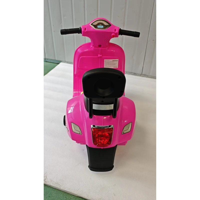 AIYAPLAY Mota Elétrica Infantil com Licença Mini Vespa GTS, 2 Rodas Auxiliares, Bateria de Lítio, Farol, Buzina, Encosto, Rosa
