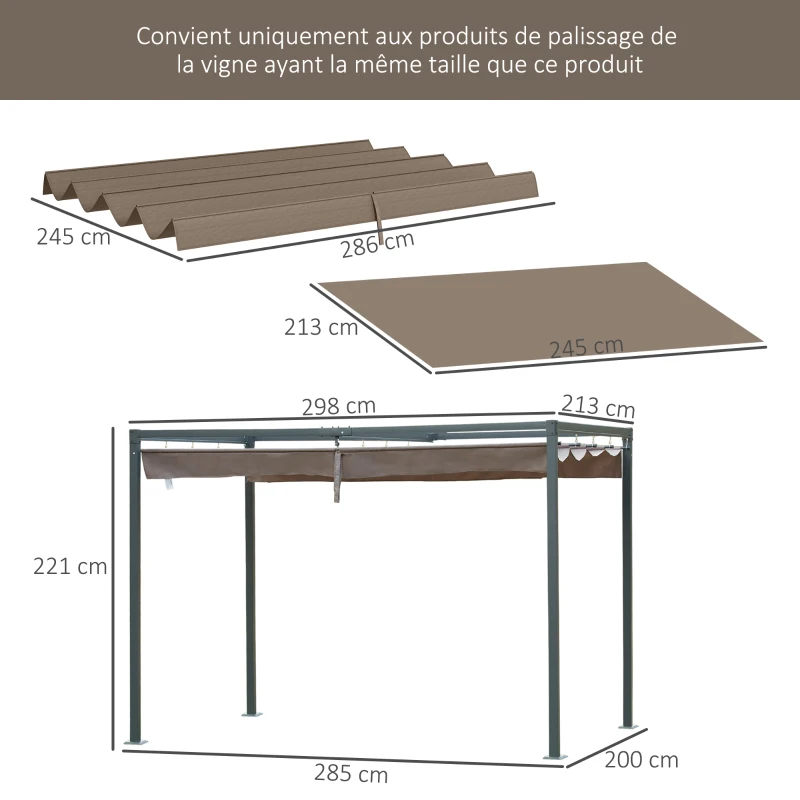Outsunny Toile de toit de rechange pour pergola toile de remplacement protection solaire Anti-UV pour pergola de 3 x 2 m café