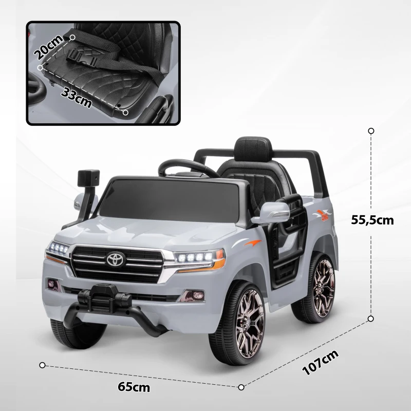 AIYAPLAY Carro Elétrico para Crianças Toyota Land Cruiser 12V com Faróis Buzina Arranque Lento e Música MP3 107x65x55,5 cm Cinza