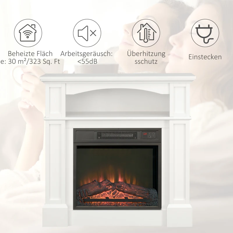 HOMCOM Elektrische Haard met 3D LED-Vlammeffect, Verwarmingscapaciteit 30 m², Afstandsbediening, Wit/Zwart(m-8)