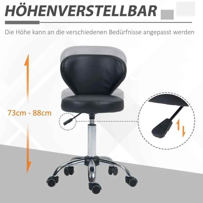 HOMCOM Salonkruk in Lederoptiek, Hoogte Verstelbaar, tot 120 kg, Stalen Frame, Zwart(m-4)