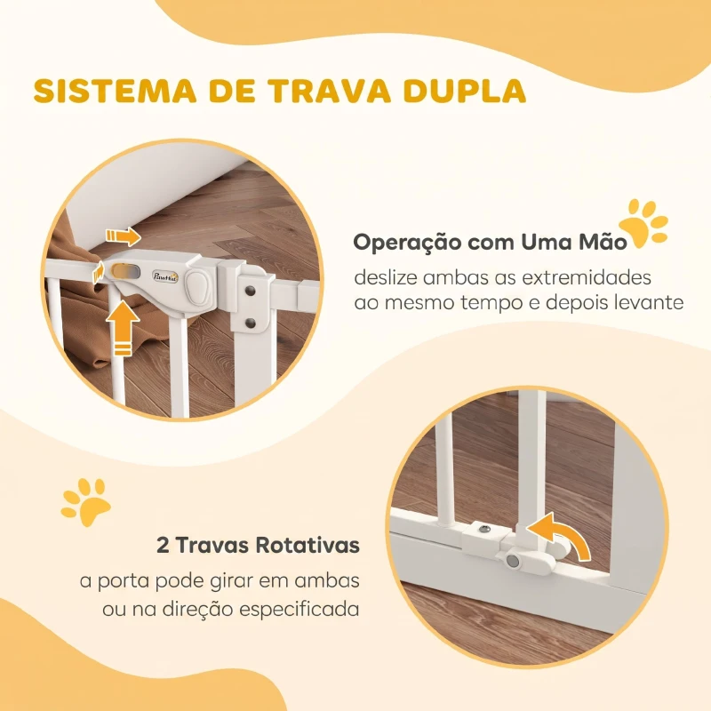 PawHut Barreira de Segurança para Cães 74-100 cm com Extensões, Montagem por Pressão e Duplo Bloqueio, Branco