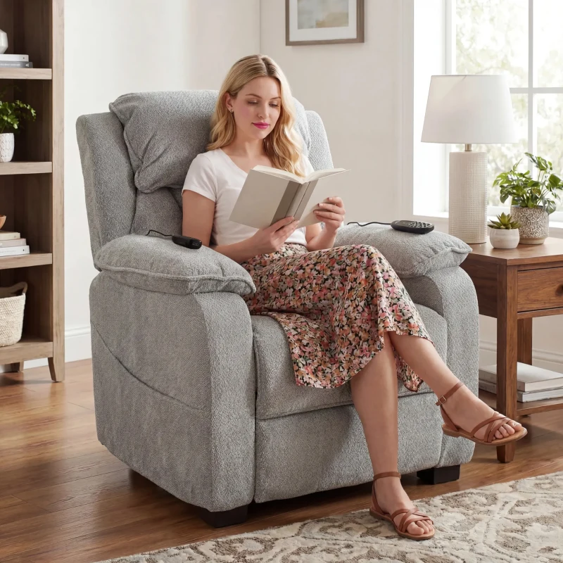 HOMCOM Power Recliner Armchair with Massage and Heat, Electric Reclining Chair with Wide Spring Seat, Light Grey