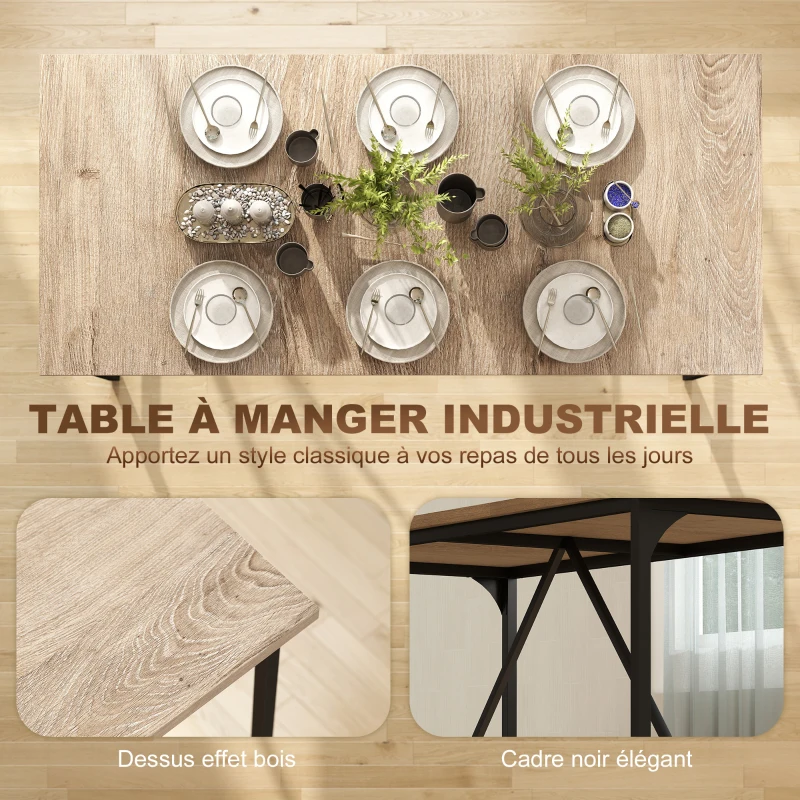 HOMCOM Table à manger rectangulaire pour 6-8 personnes table de cuisine style industriel 180 x 80 x 75,5 cm effet bois naturel