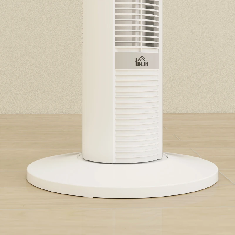 HOMCOM Ventilateur tour avec télécommande minuterie 12 heures mode veille 3 vitesses 31,5 x 31,5 x 96 cm blanc