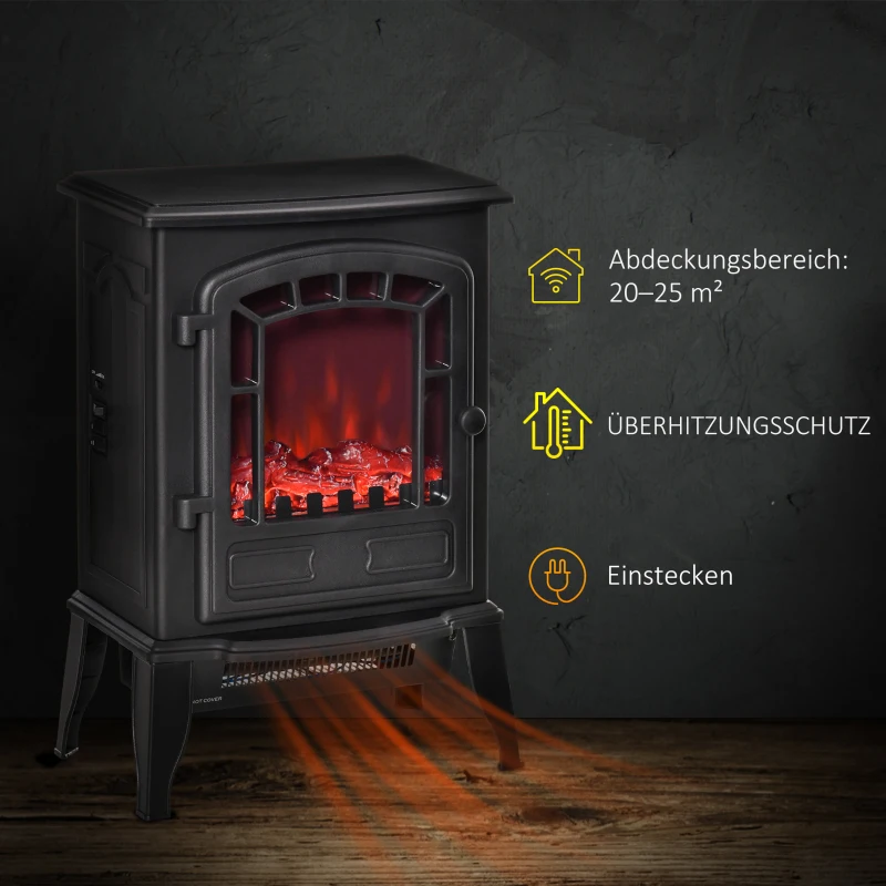 HOMCOM Elektrische Vloerkachel, 2 Warmtestanden, Realistisch Vlammeneffect, Veelzijdig(m-6)