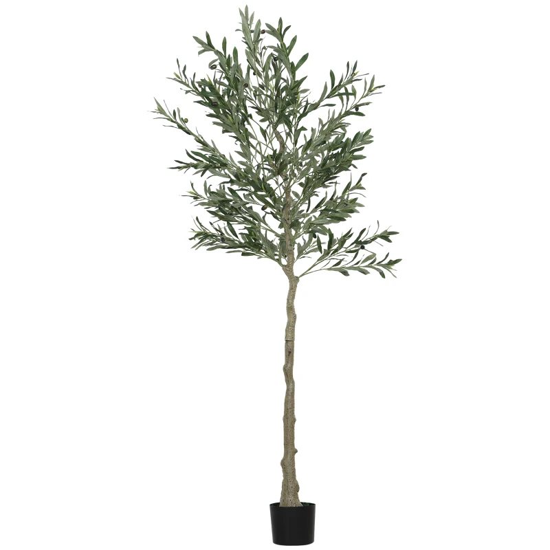 HOMCOM Plantă artificială de măslin, înaltă de 180 cm, cu 900 de frunze și 40 de măsline, ghiveci inclus