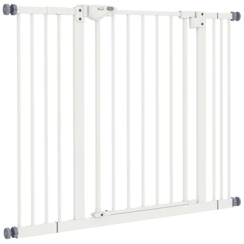 PawHut Barreira de Segurança para Cães 74-100 cm com Extensões, Montagem por Pressão e Duplo Bloqueio, Branco